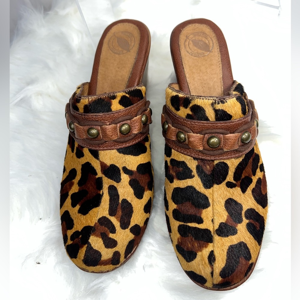 REAL Bovine Hair Leopard print NURTURE Leather Women Mule Heels 10 M